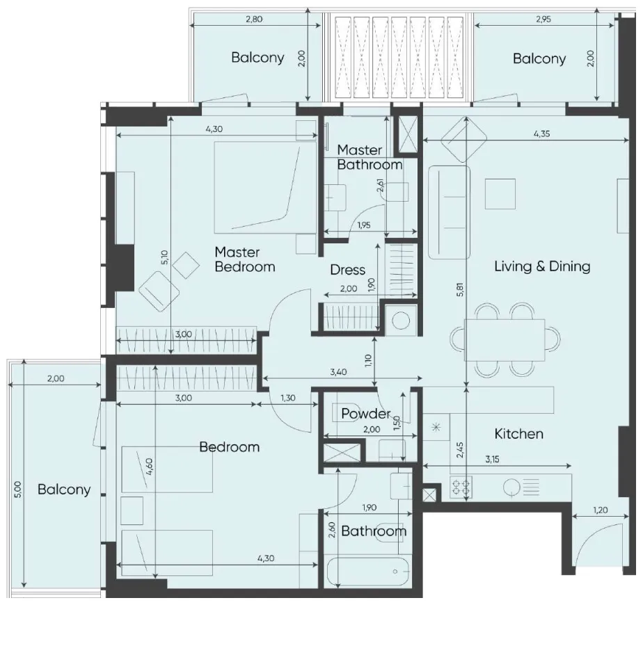 2 BR layout at Sea Legend Tower One