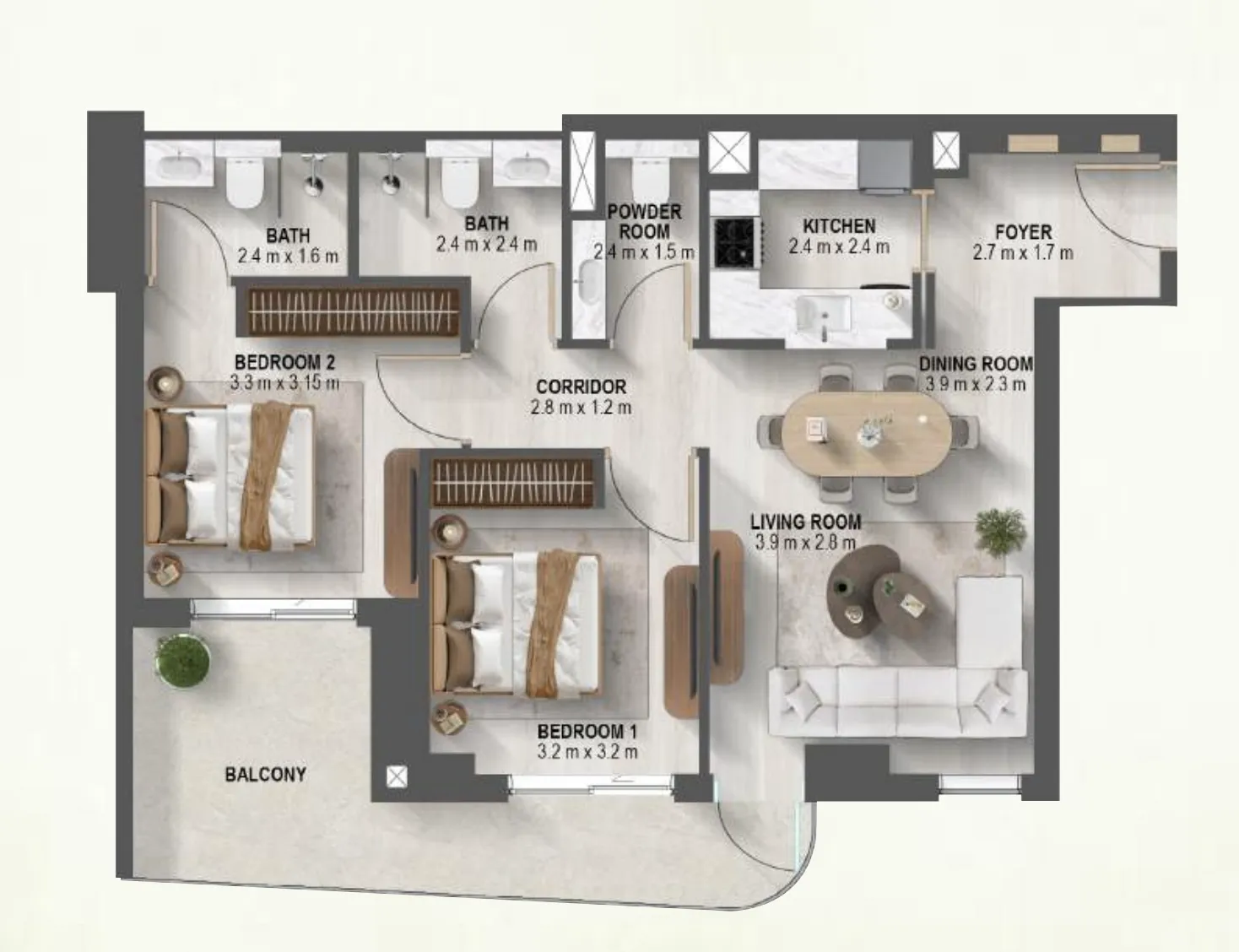 2 BR layout at Sanctuary