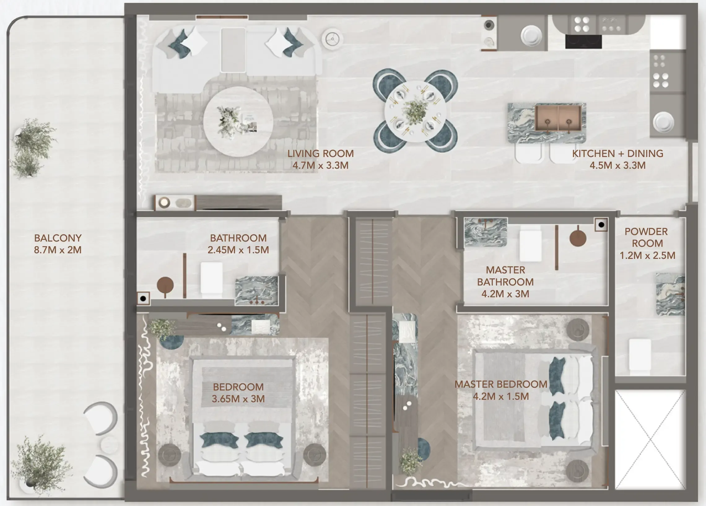 2 BR layout at 241 Waterside