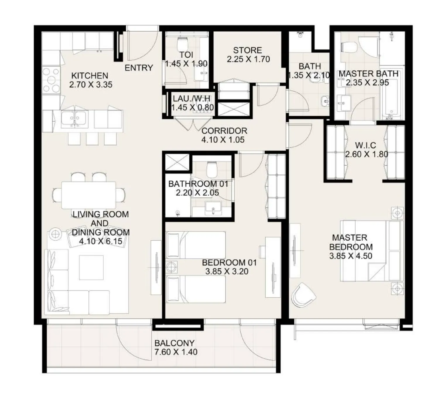 2 BR layout at Canal Front Residences 3 and 4