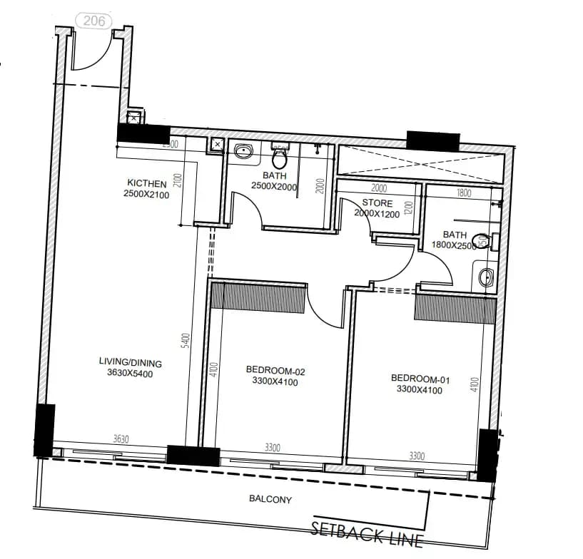 2 BR layout at Astra South