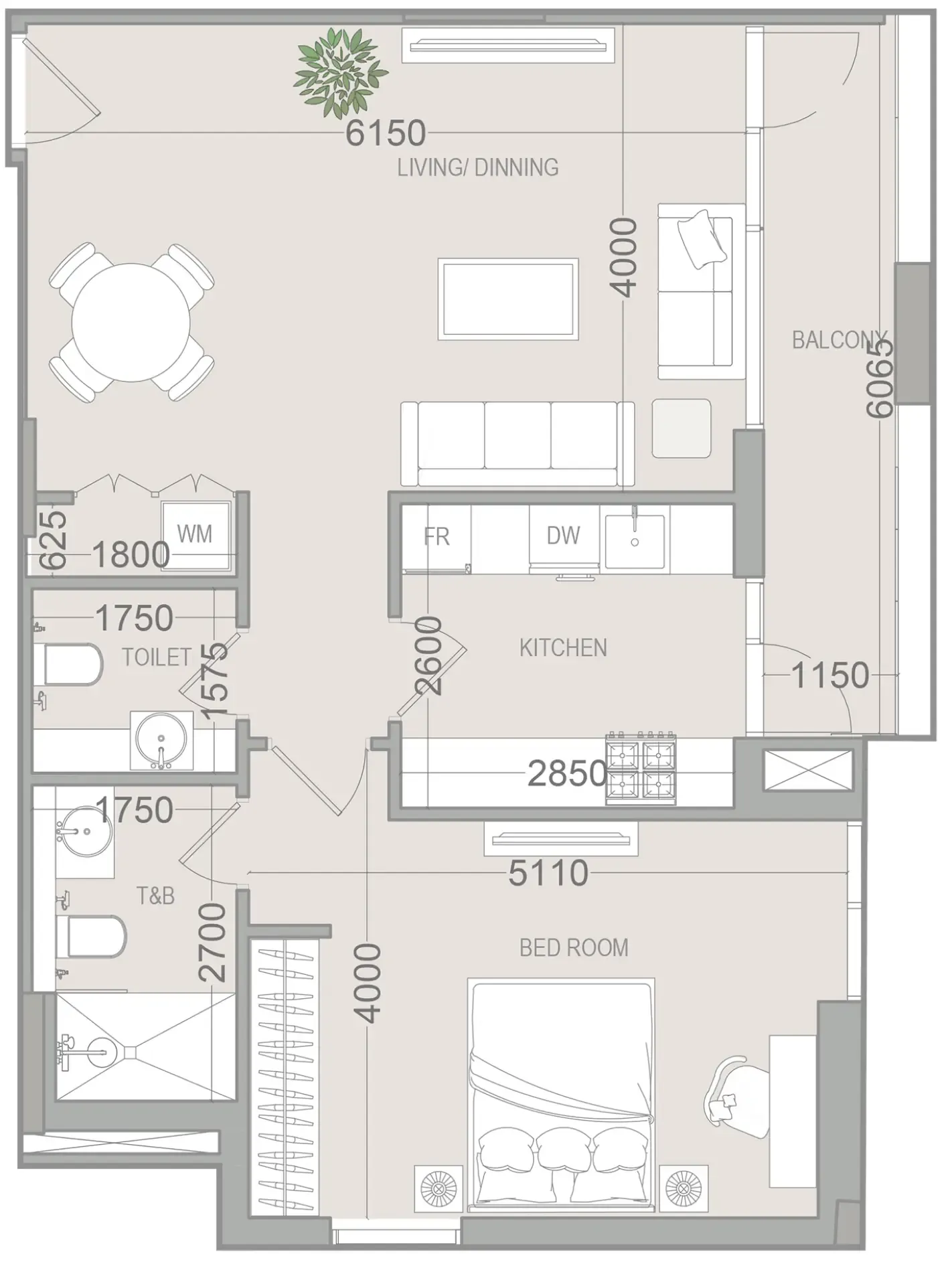 1 BR layout at EVERGR1N House 4