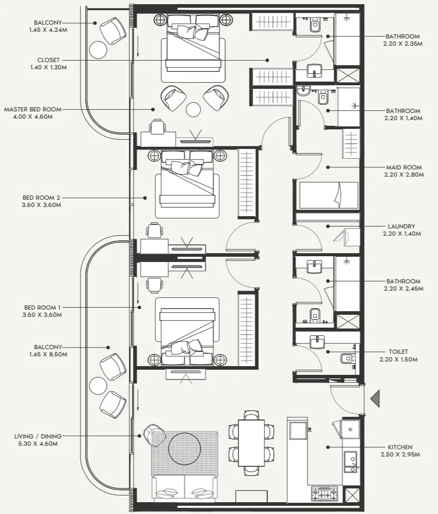 3 BR layout at Azizi Amir