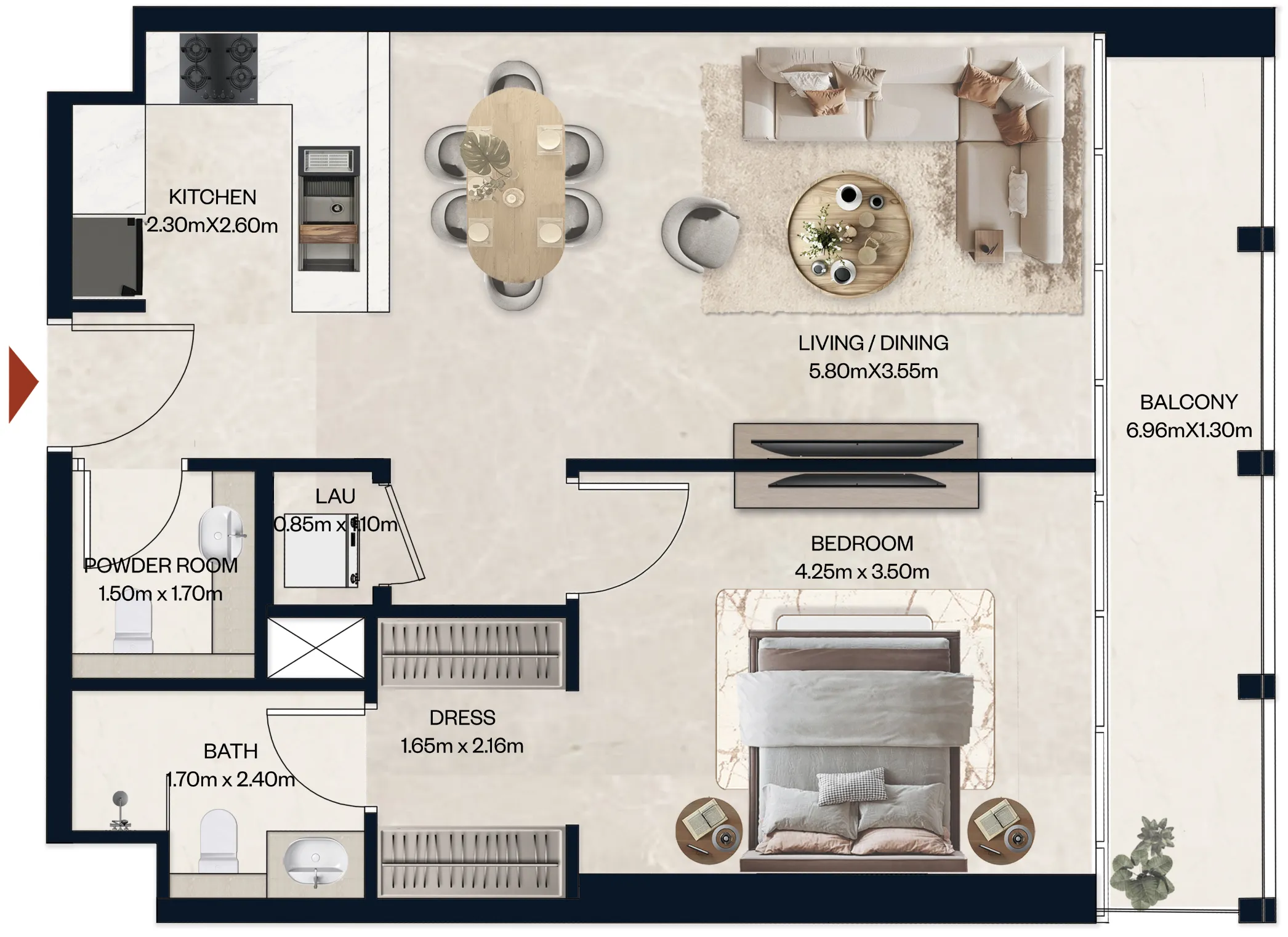 1 BR layout at Norah Residence