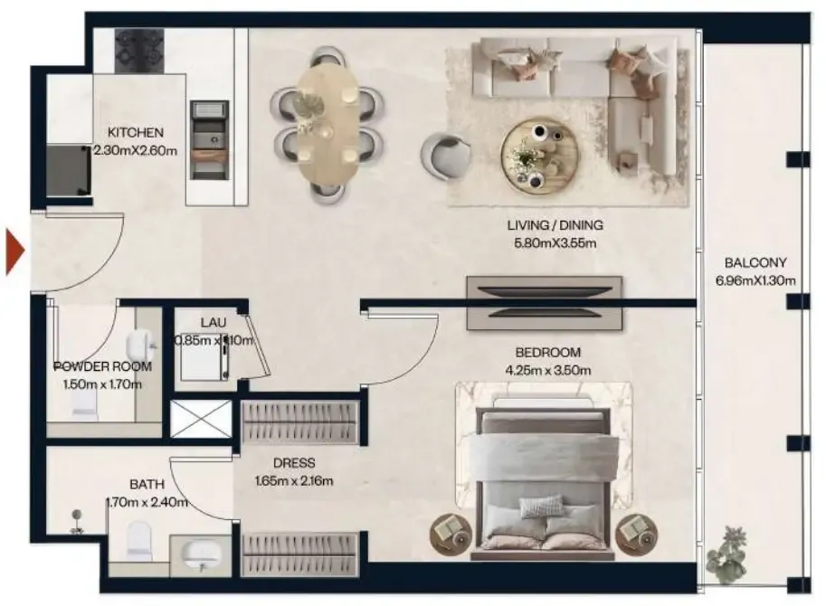 1 BR layout at Norah Residence