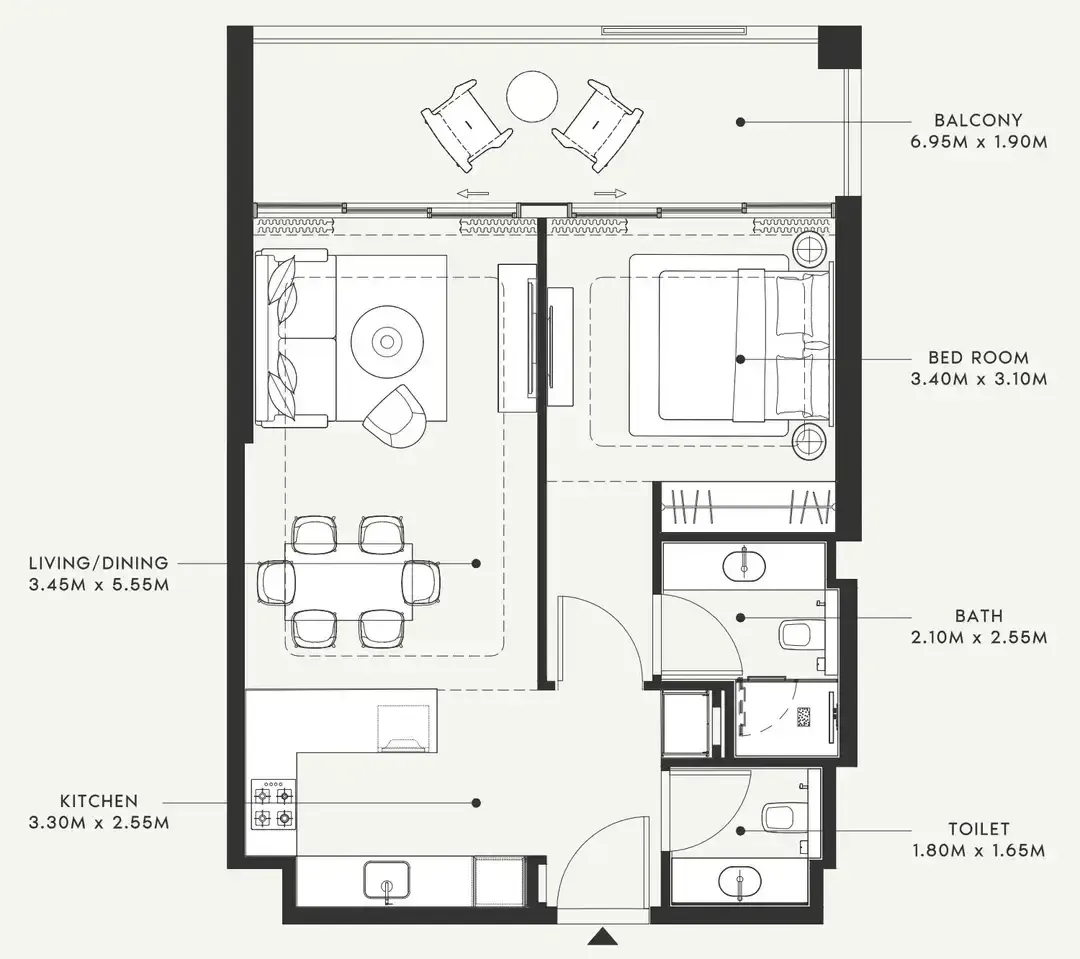 1 BR layout at Riviera 58