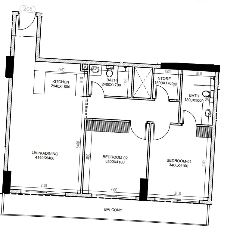 2 BR layout at Astra South