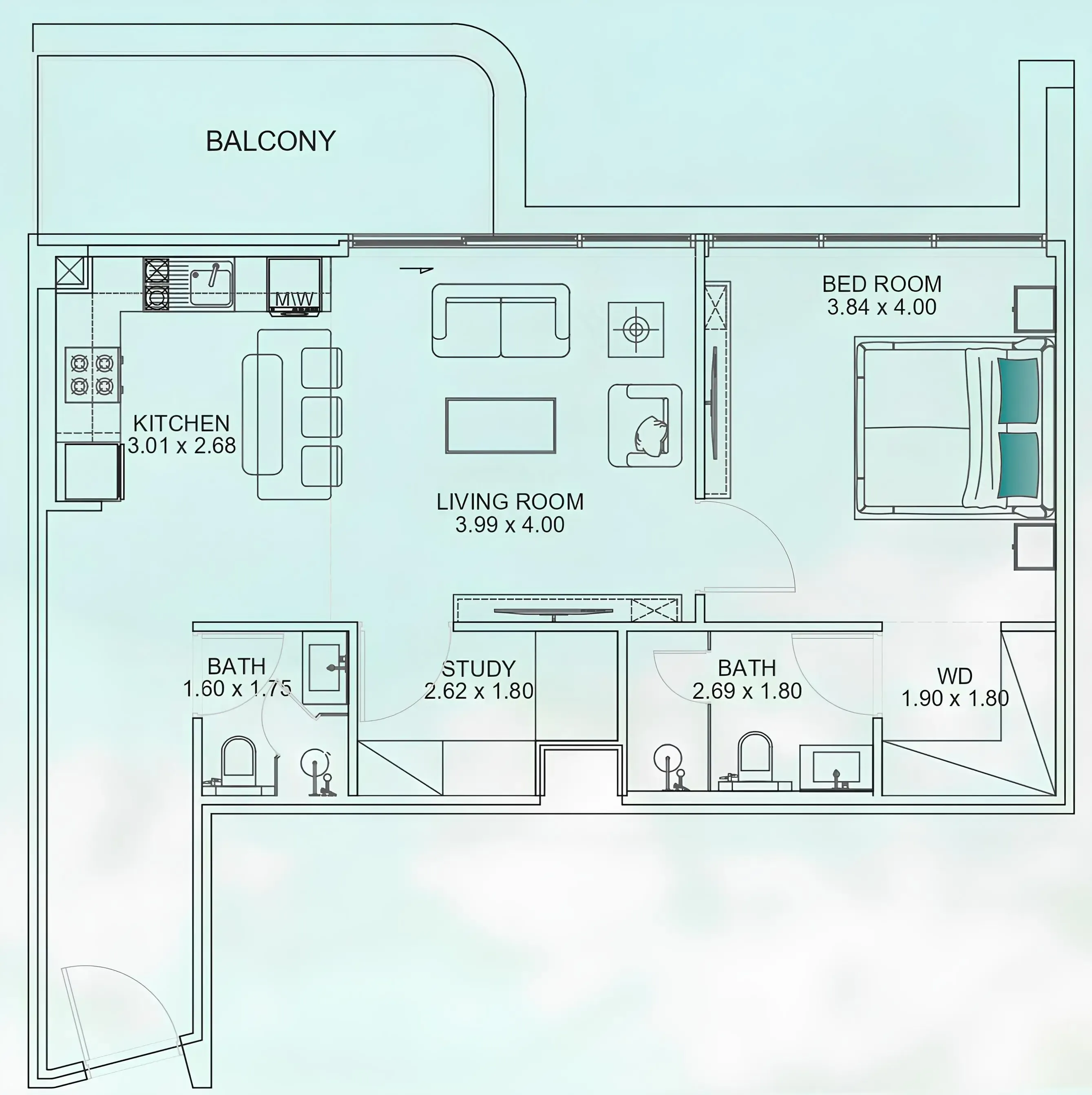 1 BR layout at Floarea Breeze