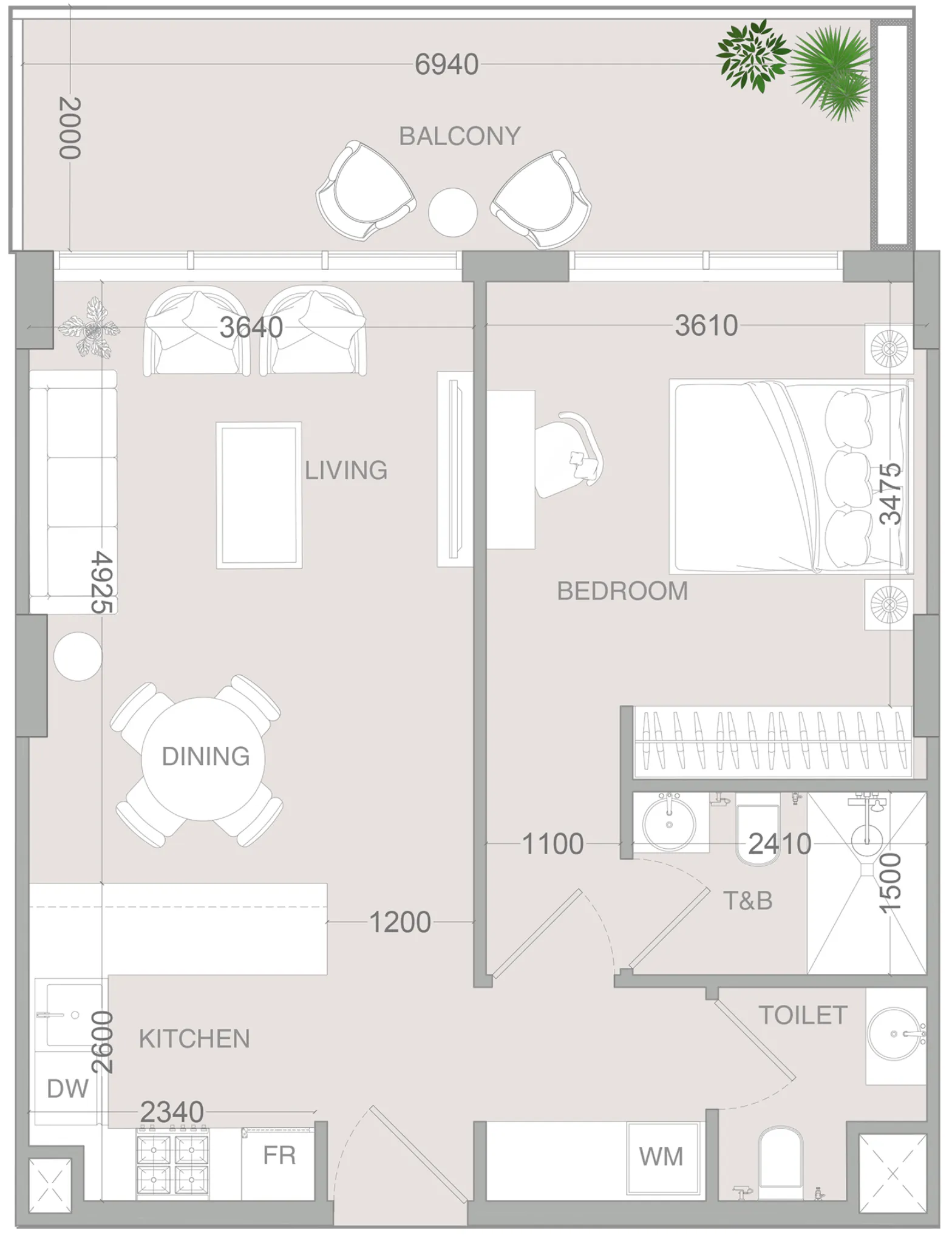 1 BR layout at IR1DIAN Park 2
