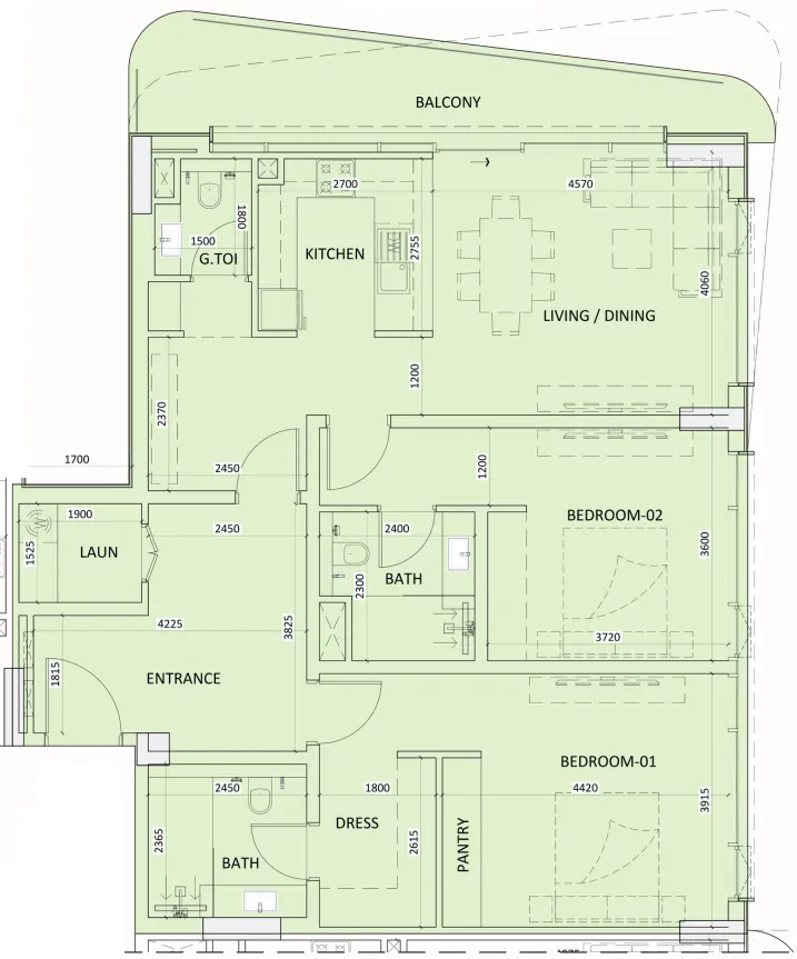 2 BR layout at Luzora Residence