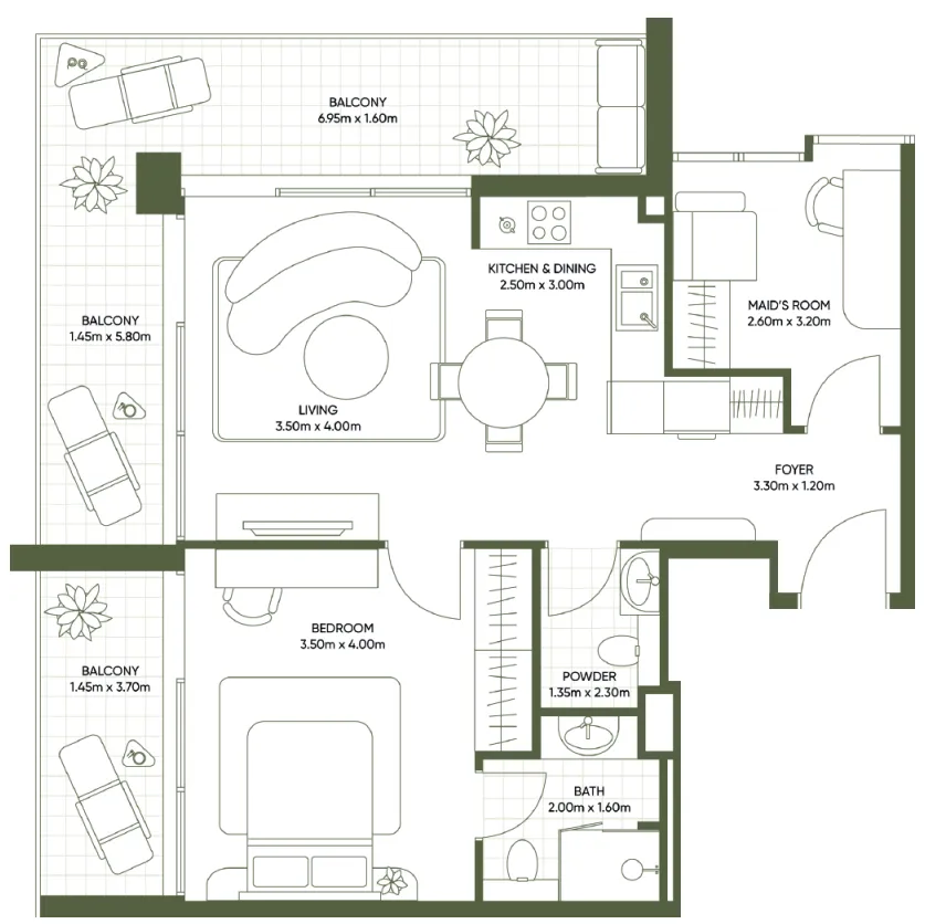 1 BR layout at Olivia Gardens