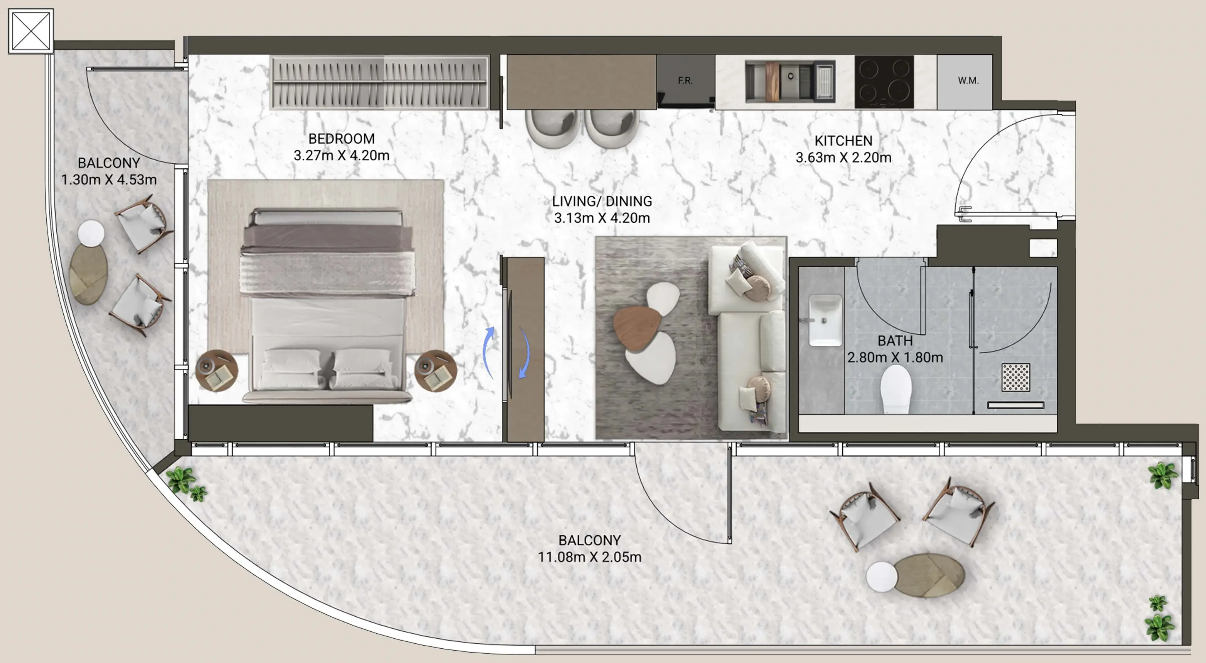 0 BR layout at V-Suites