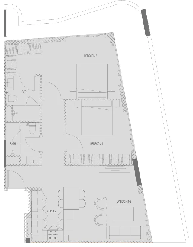 2 BR layout at Hadley Heights 2