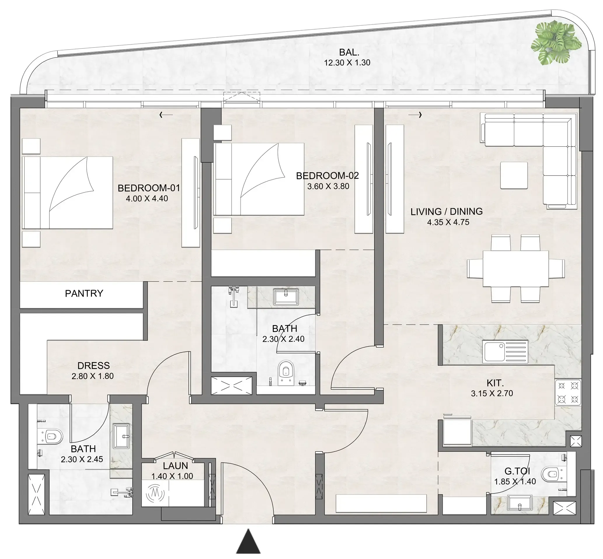 2 BR layout at Luzora Residence
