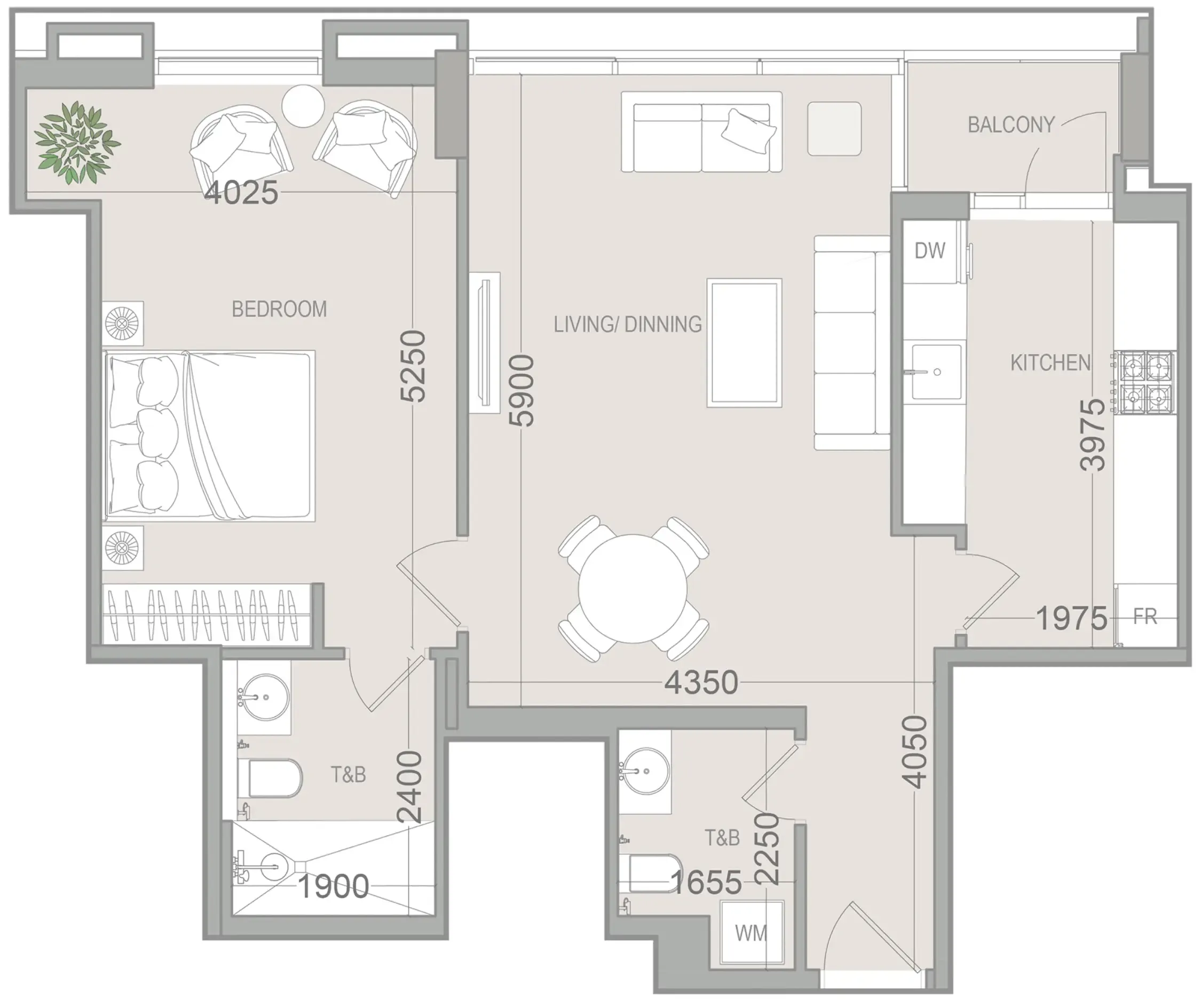1 BR layout at EVERGR1N House 4