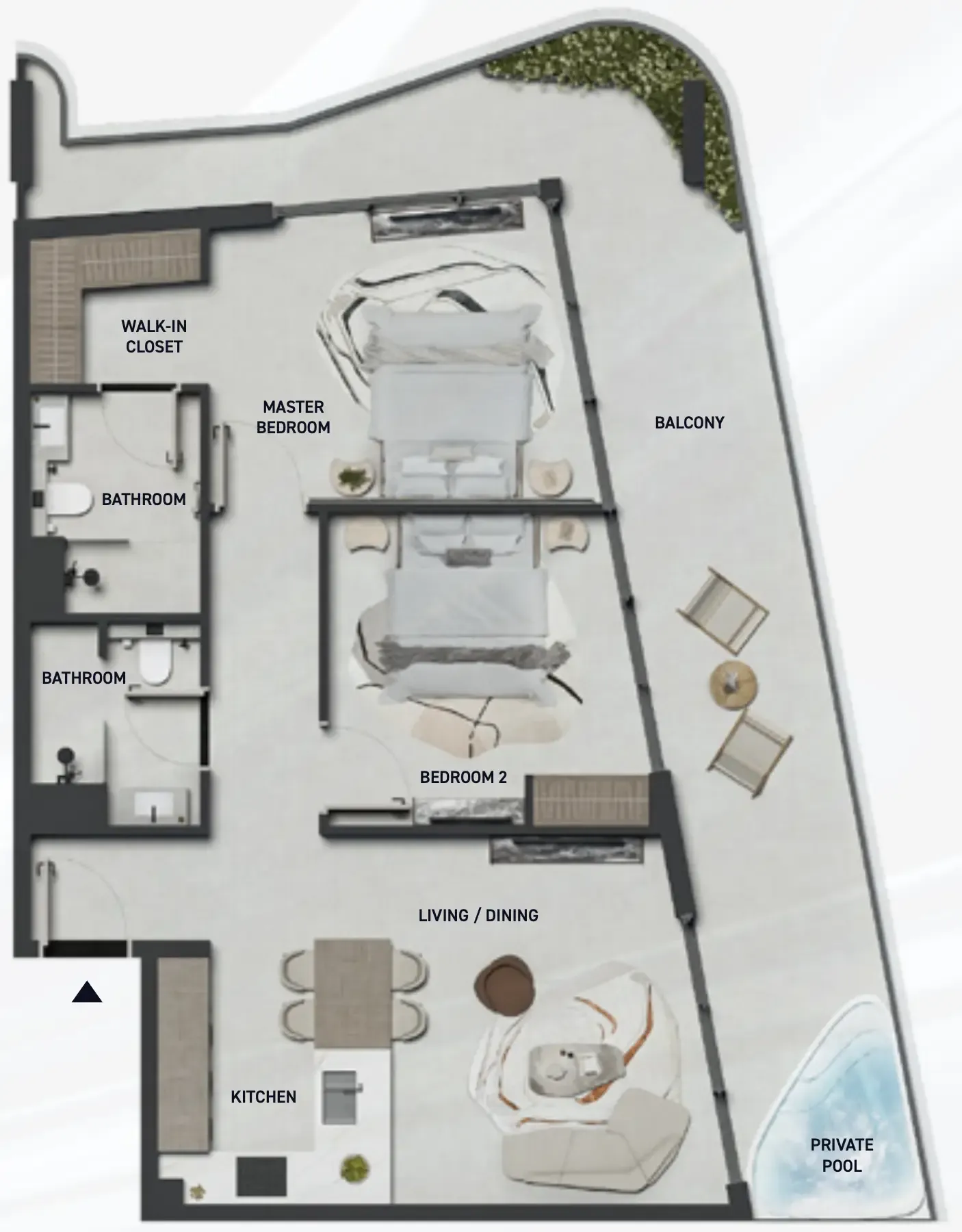 2 BR layout at Hadley Heights 2
