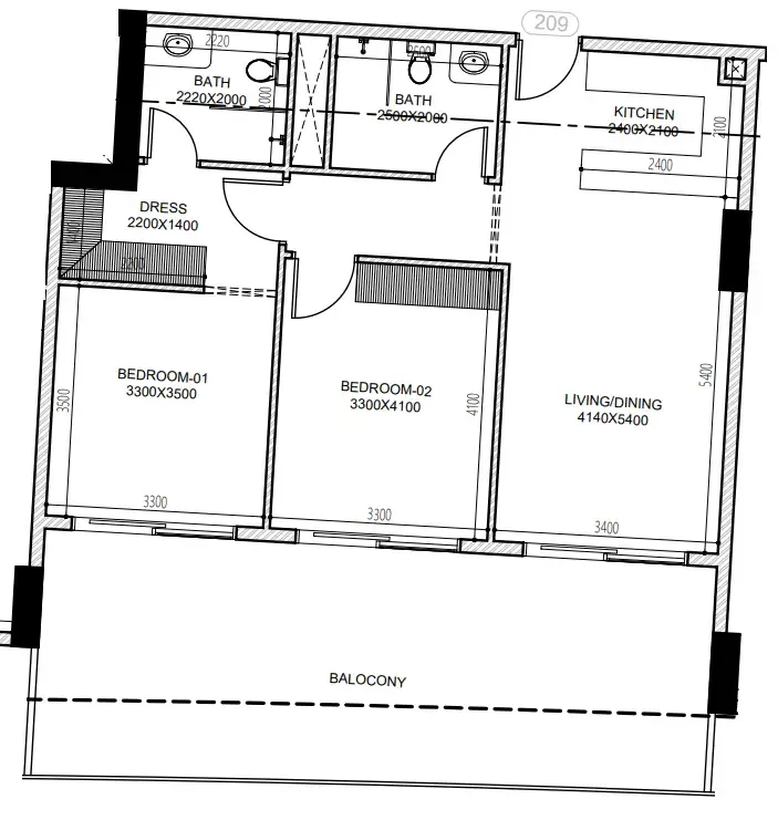 2 BR layout at Astra South