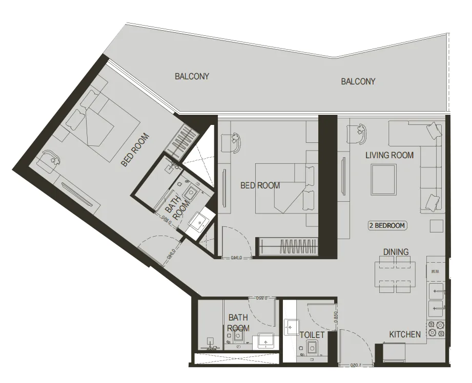 2 BR layout at Binghatti Haven