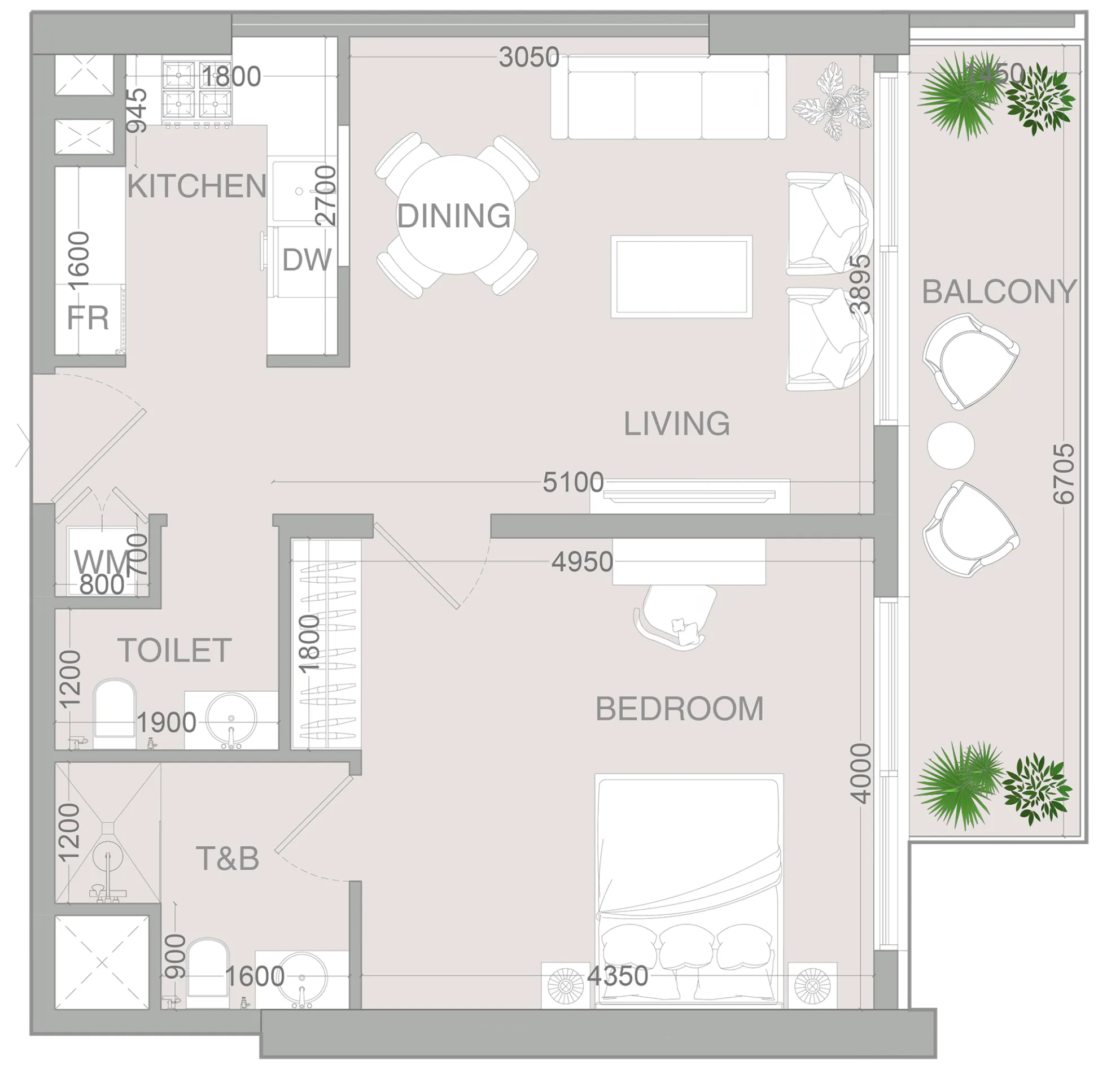 1 BR layout at VERDAN1A 4