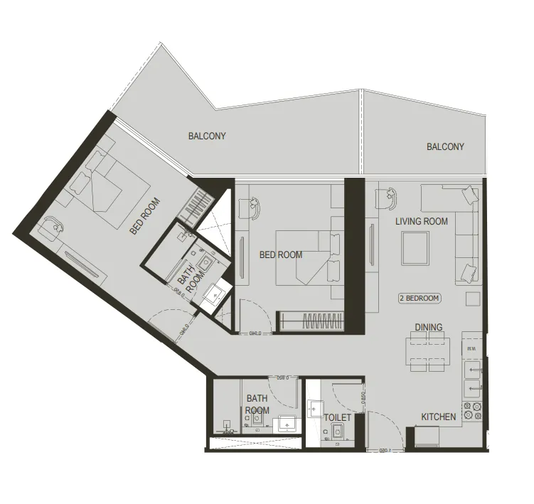 2 BR layout at Binghatti Haven