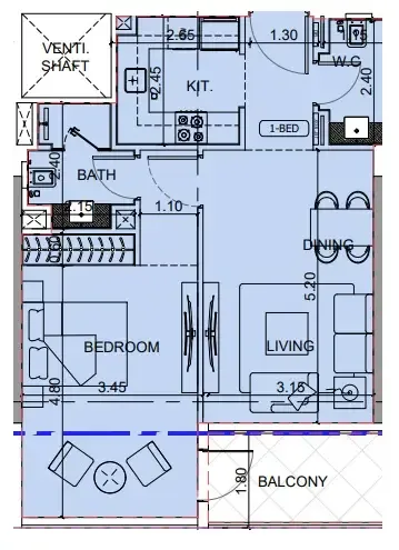 1 BR layout at Binghatti Cullinan