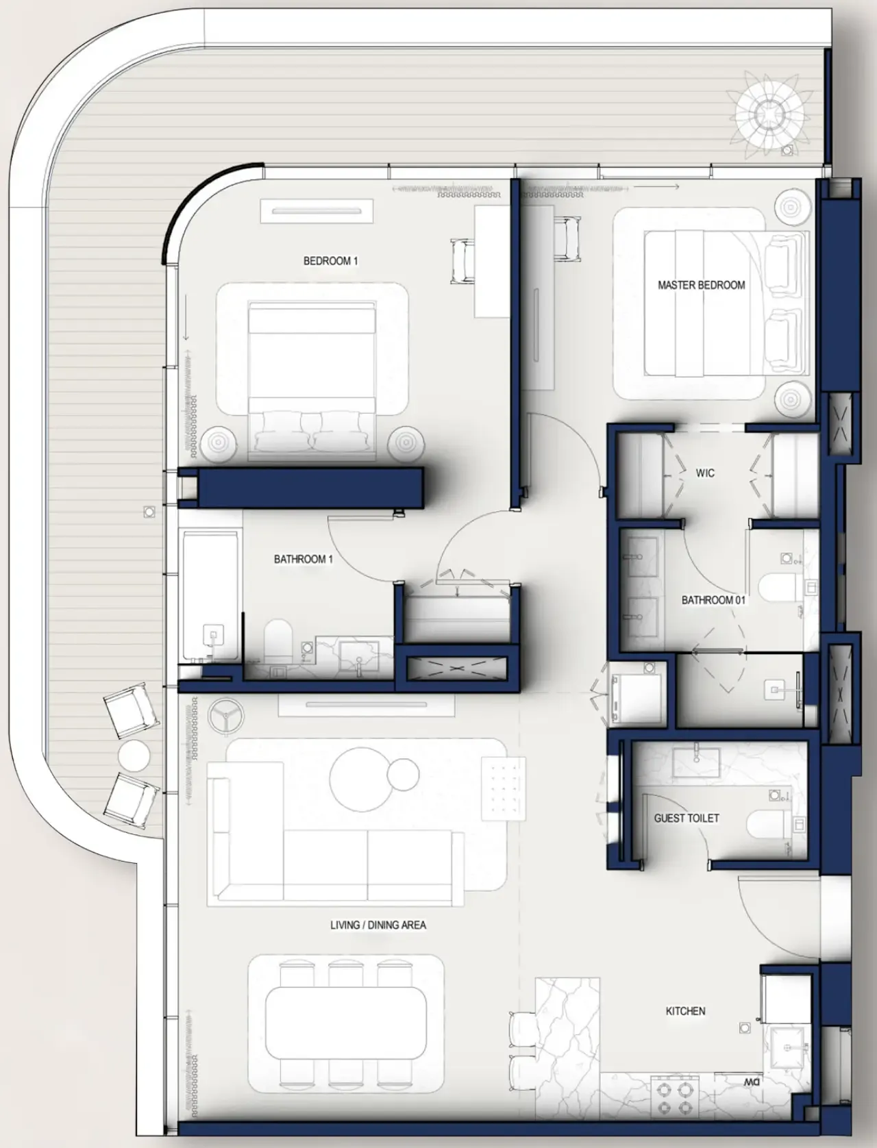 2 BR layout at Hilton Residences