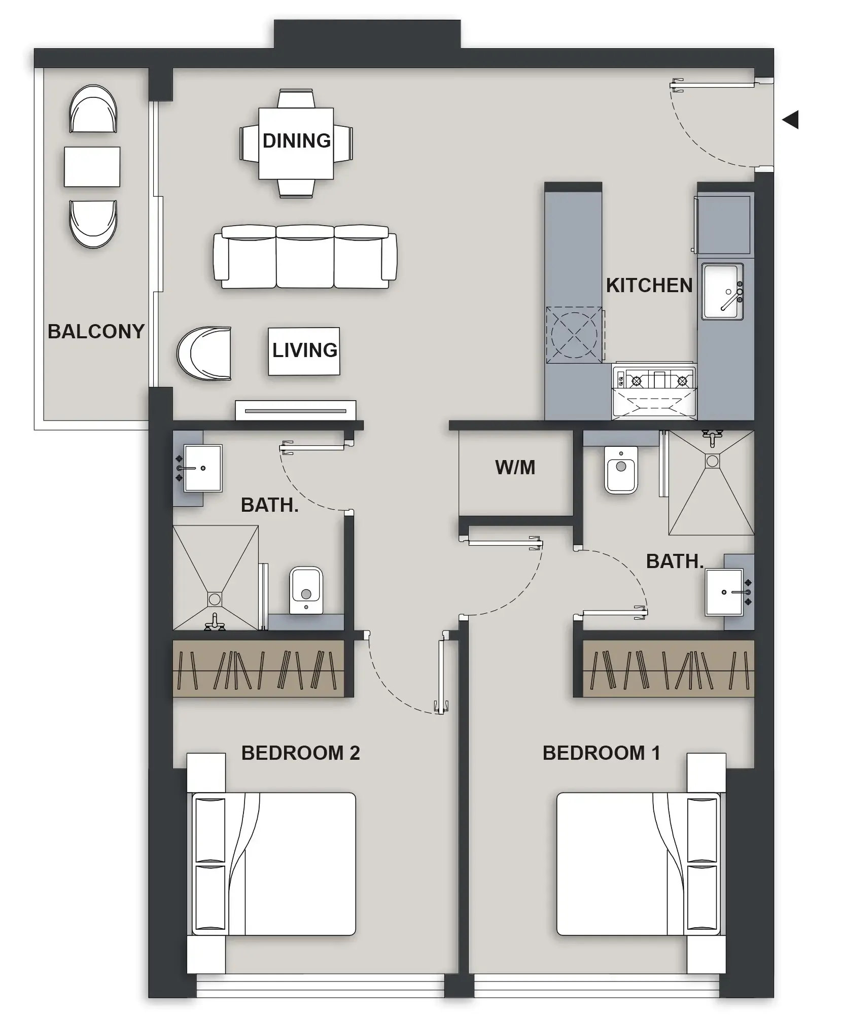 2 BR layout at Maison Elysee III