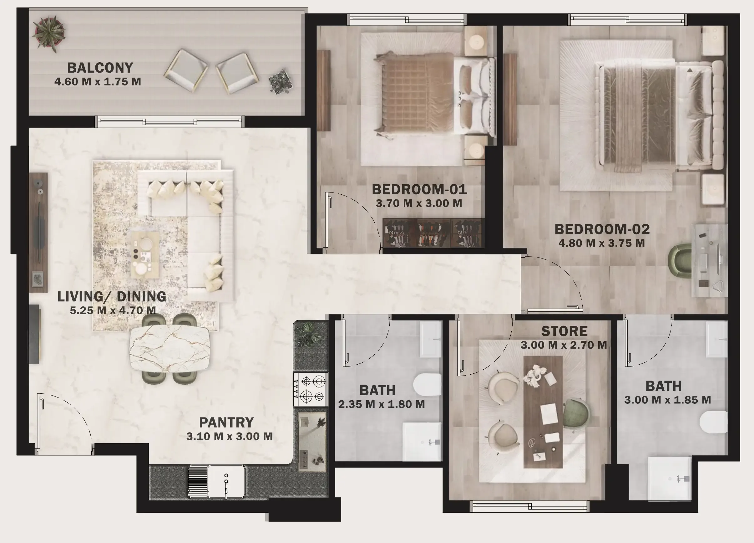 2 BR layout at VOI Residence
