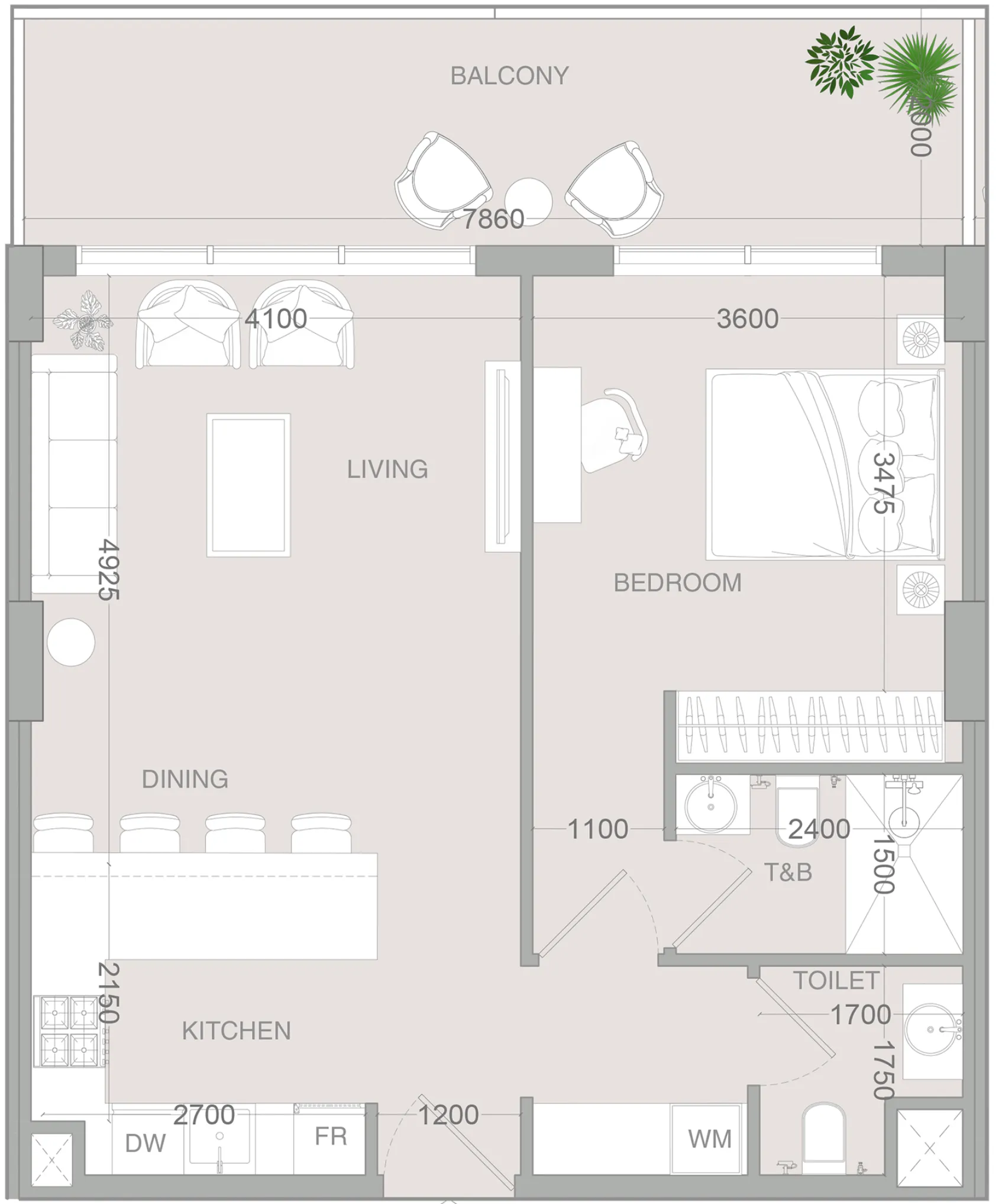1 BR layout at IR1DIAN Park 2