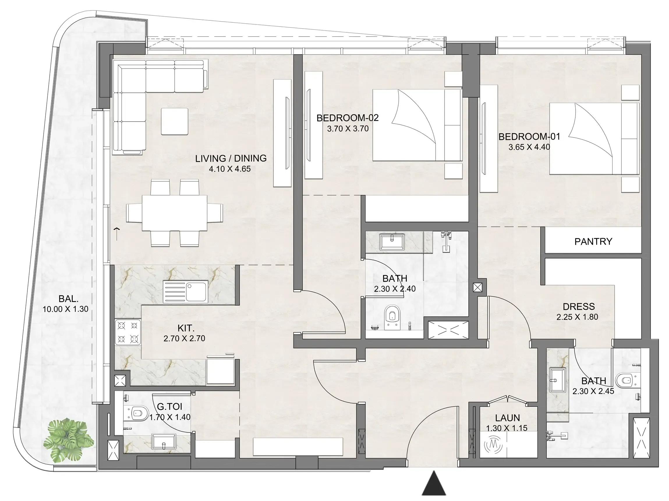 2 BR layout at Luzora Residence