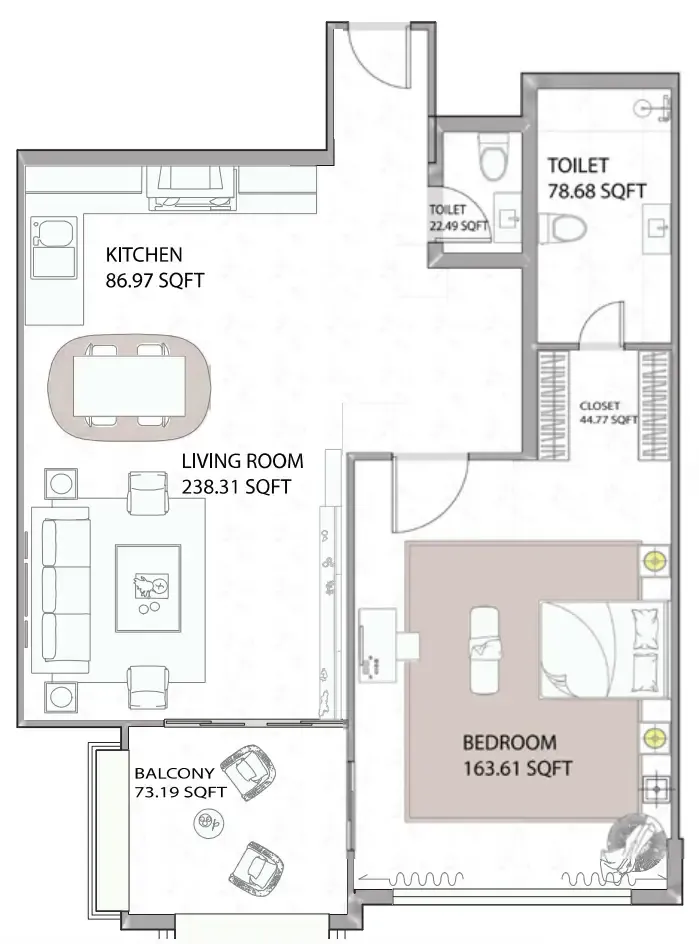 Ajman Creek Towers 1 BR floor plan - Free Zone, Dubai - by GJ Properties