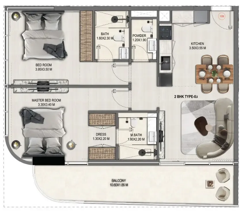 2 BR layout at Divine Elements