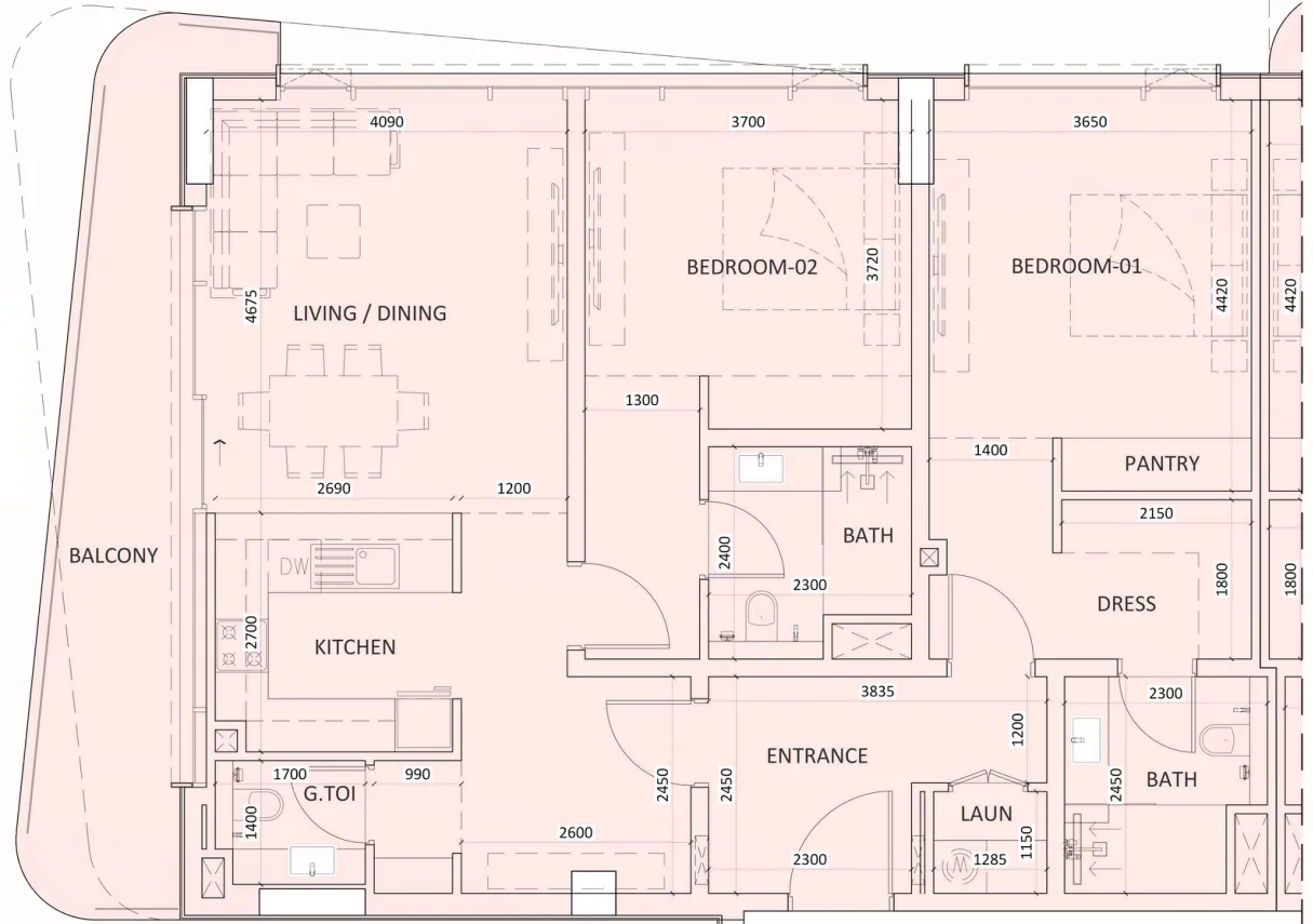 2 BR layout at Luzora Residence