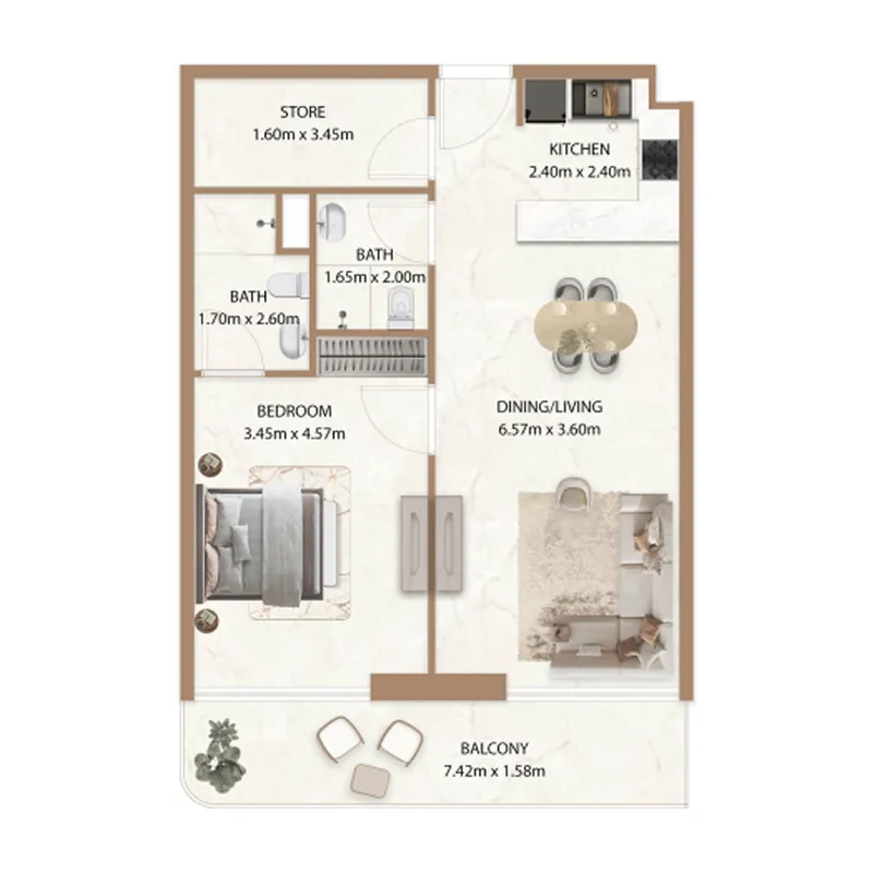 1 BR layout at Veda by AUM Development