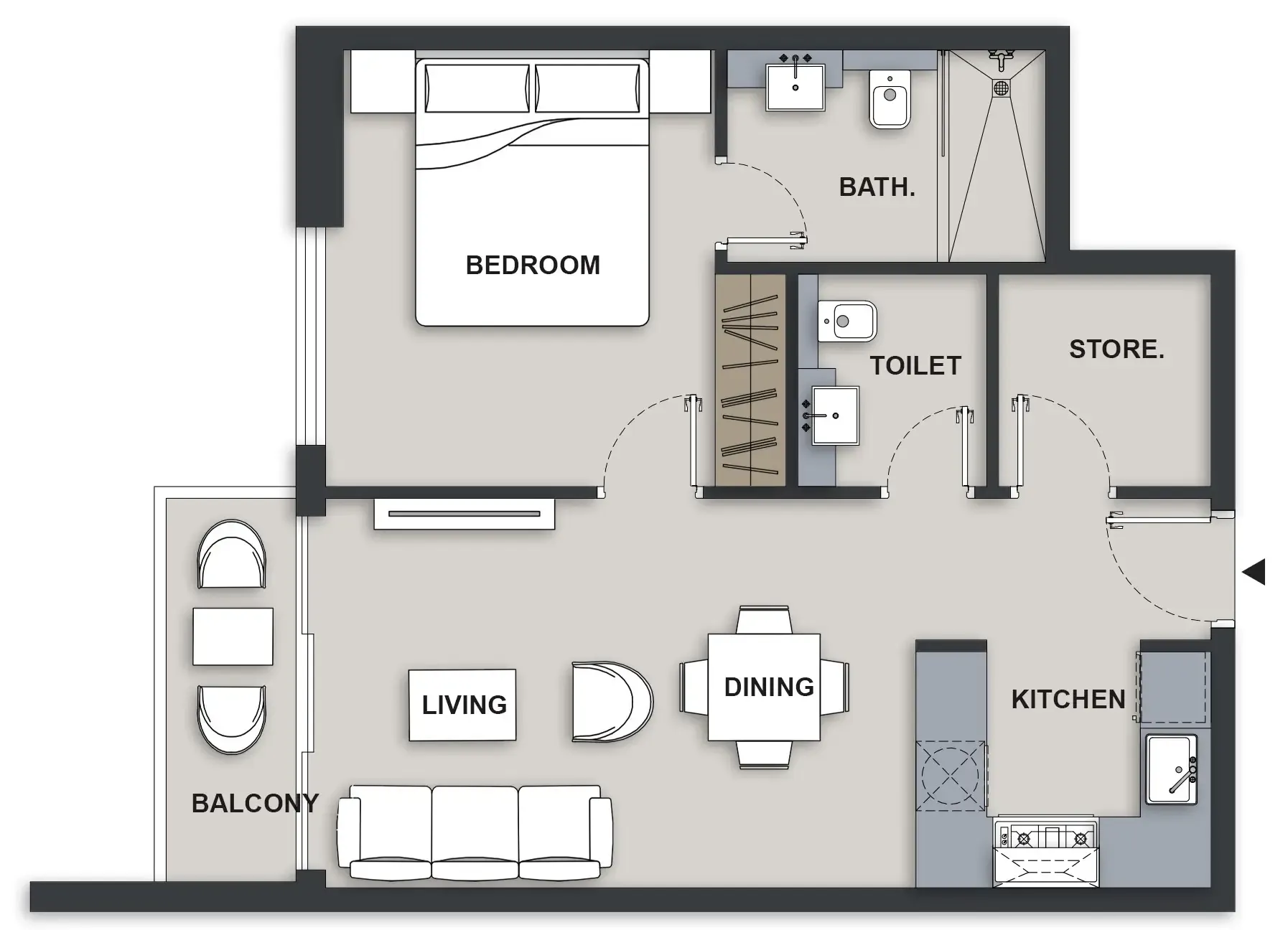 1 BR layout at Maison Elysee III