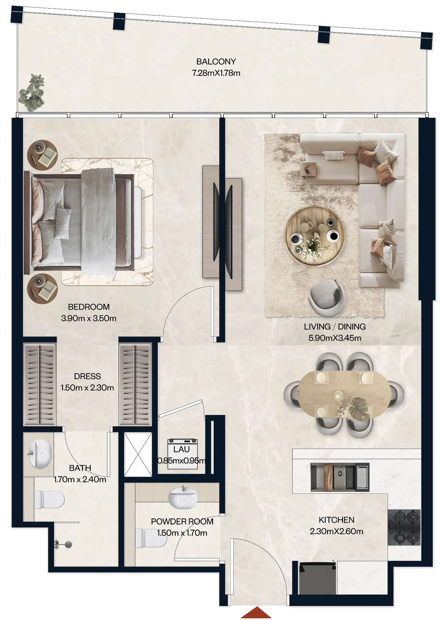 1 BR layout at Norah Residence