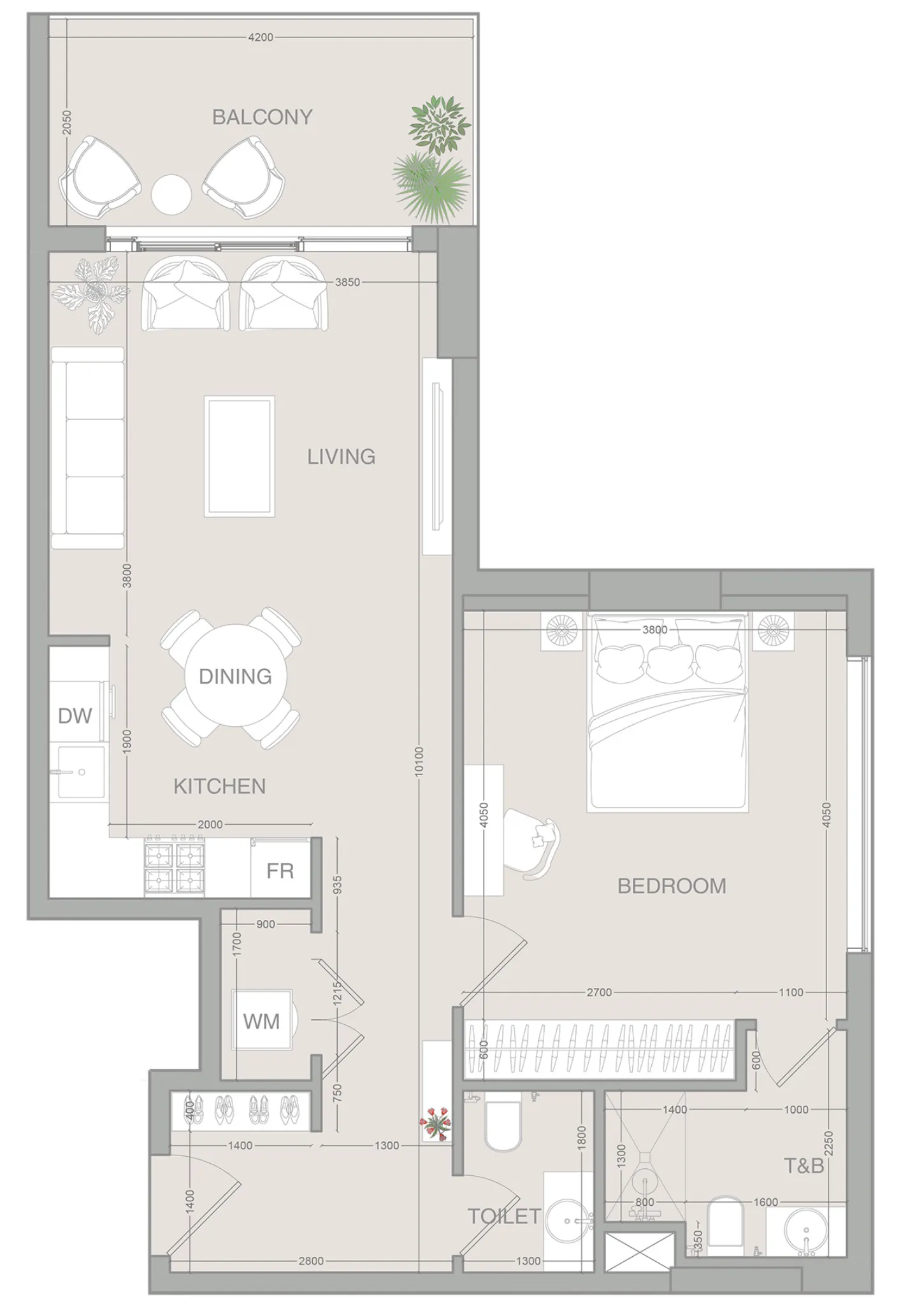 1 BR layout at VERDAN1A