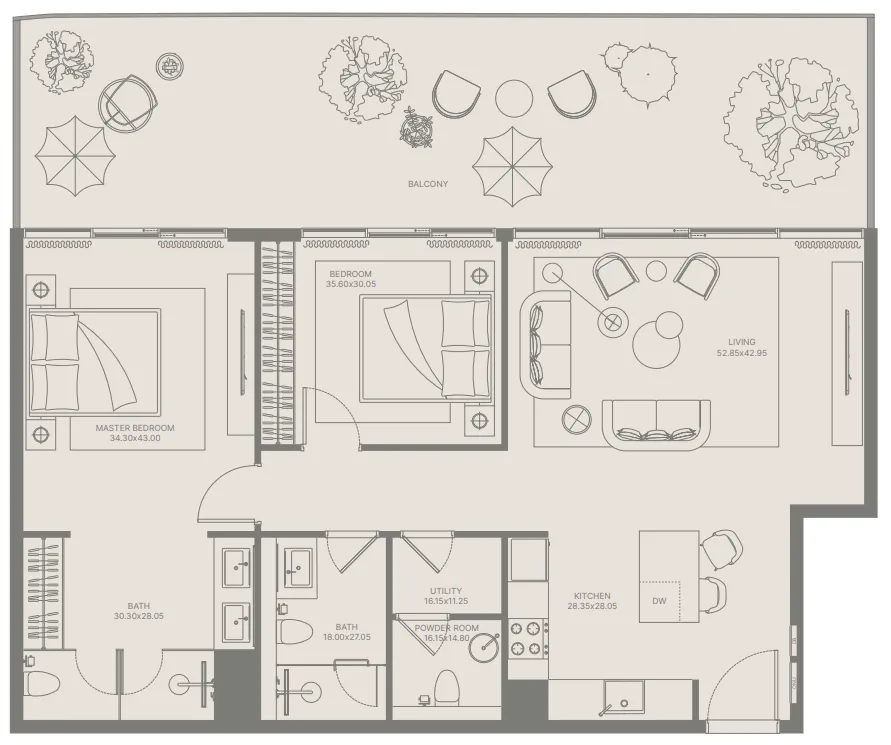 2 BR layout at Bond Enclave