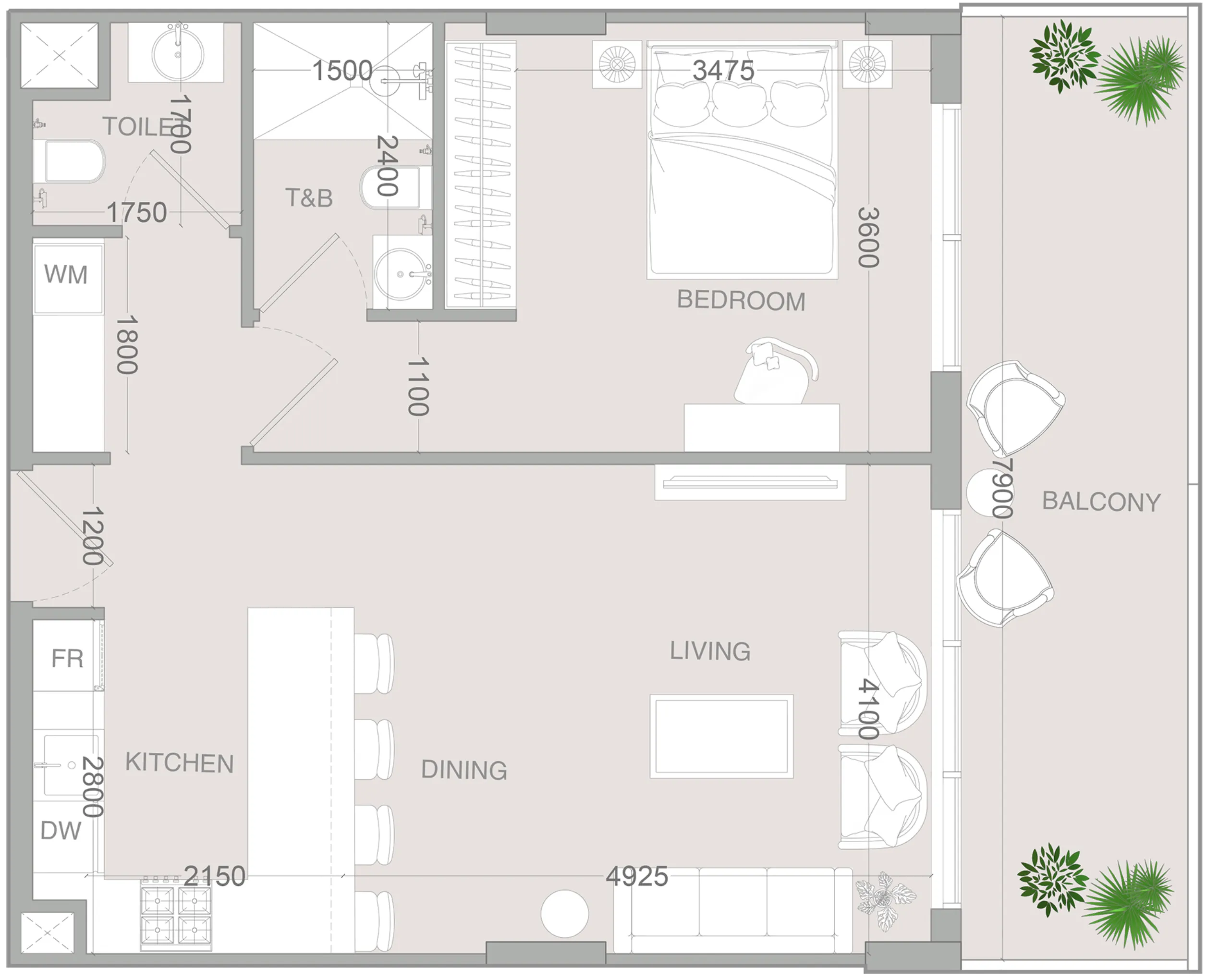 1 BR layout at IR1DIAN Park 2