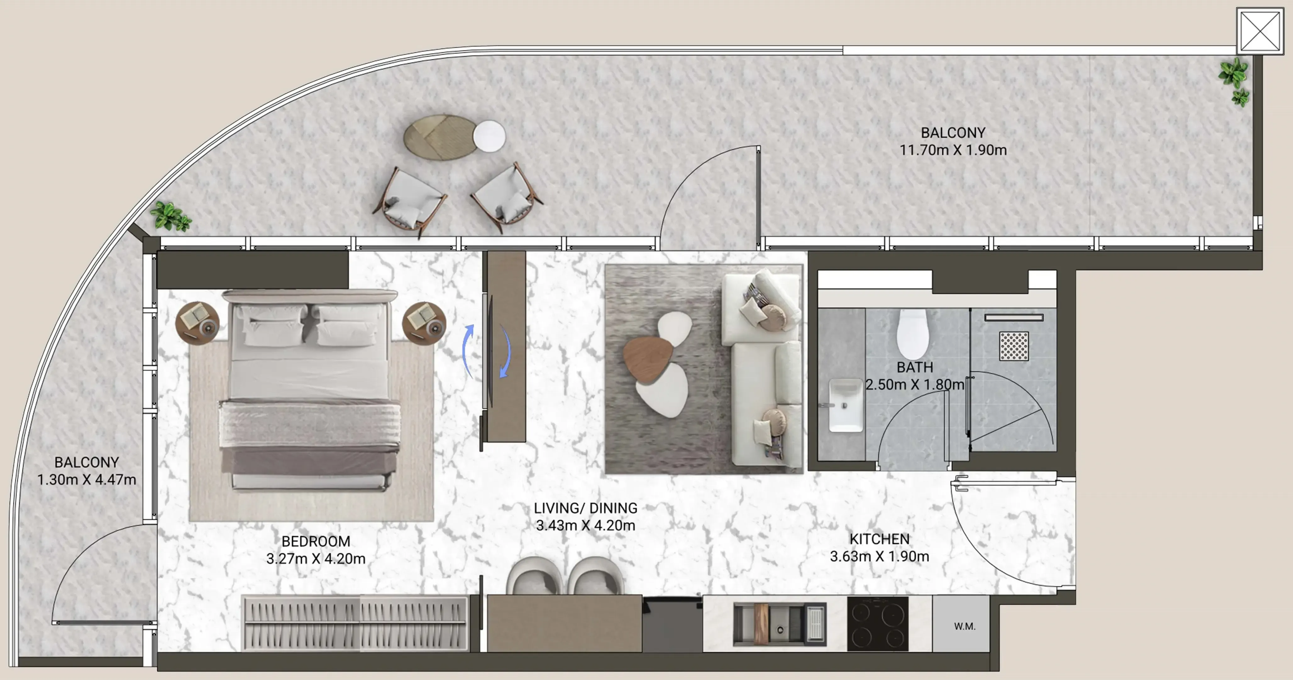 0 BR layout at V-Suites