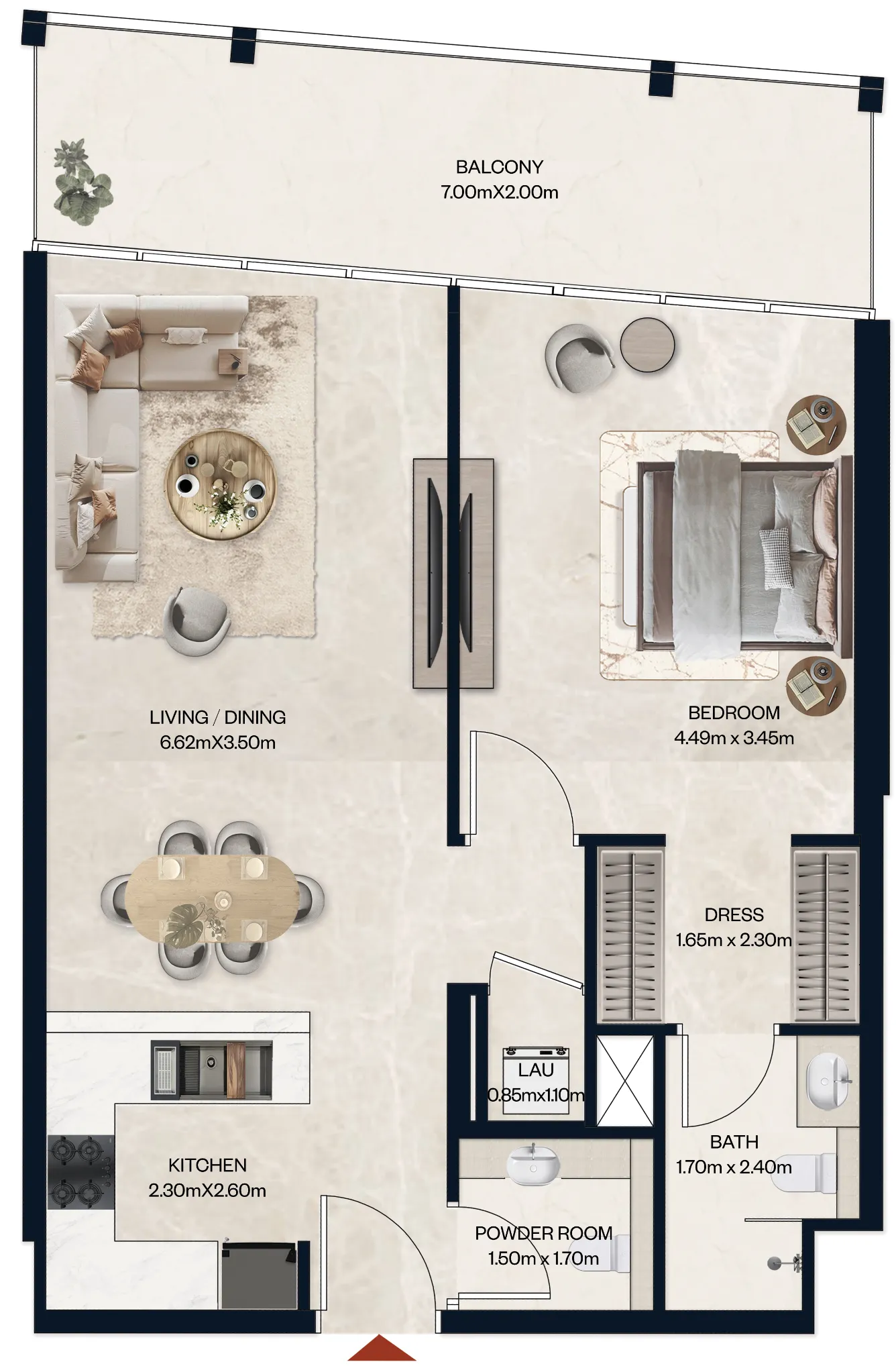 1 BR layout at Norah Residence