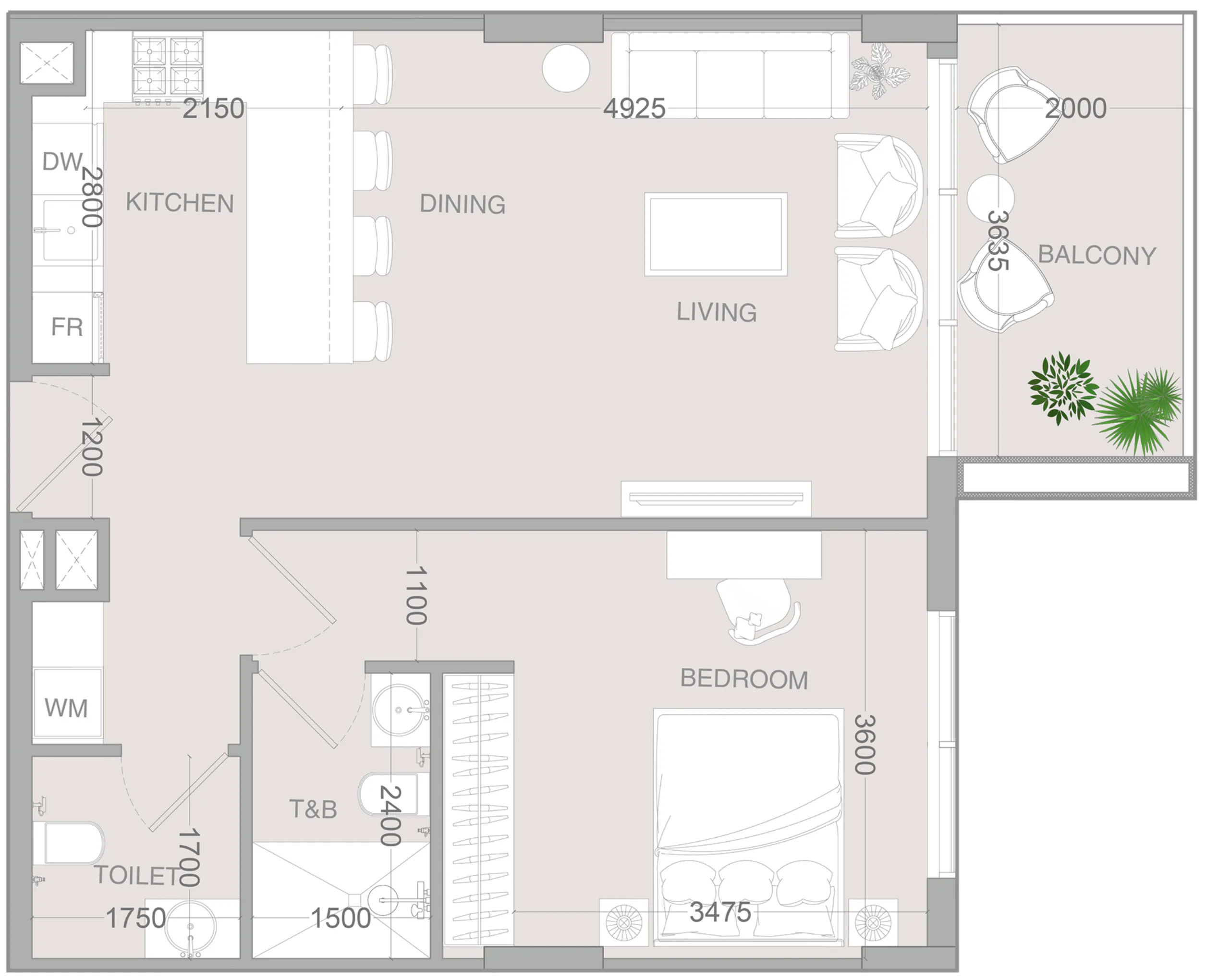 1 BR layout at IR1DIAN Park 2