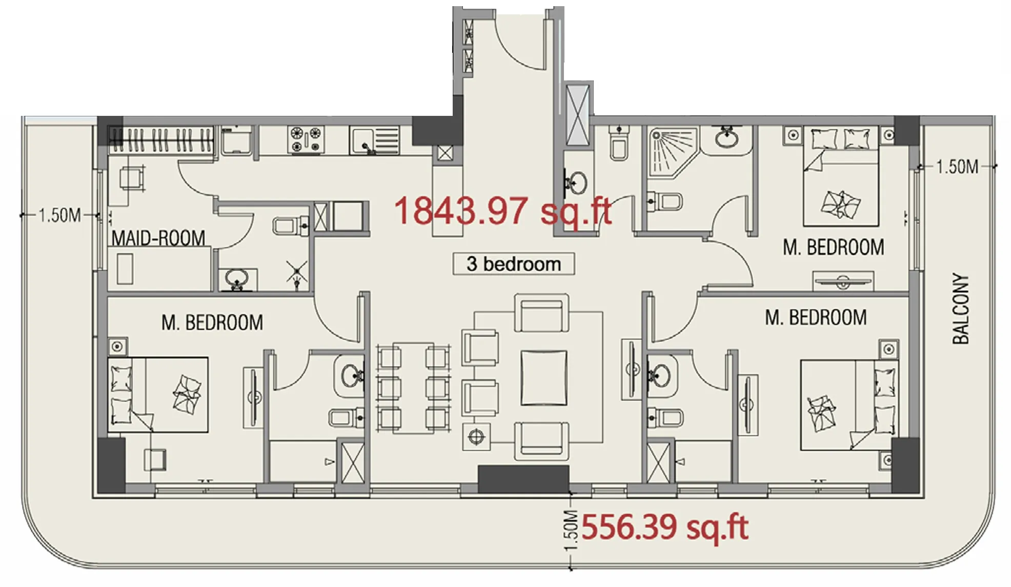 3 BR layout at Forest City