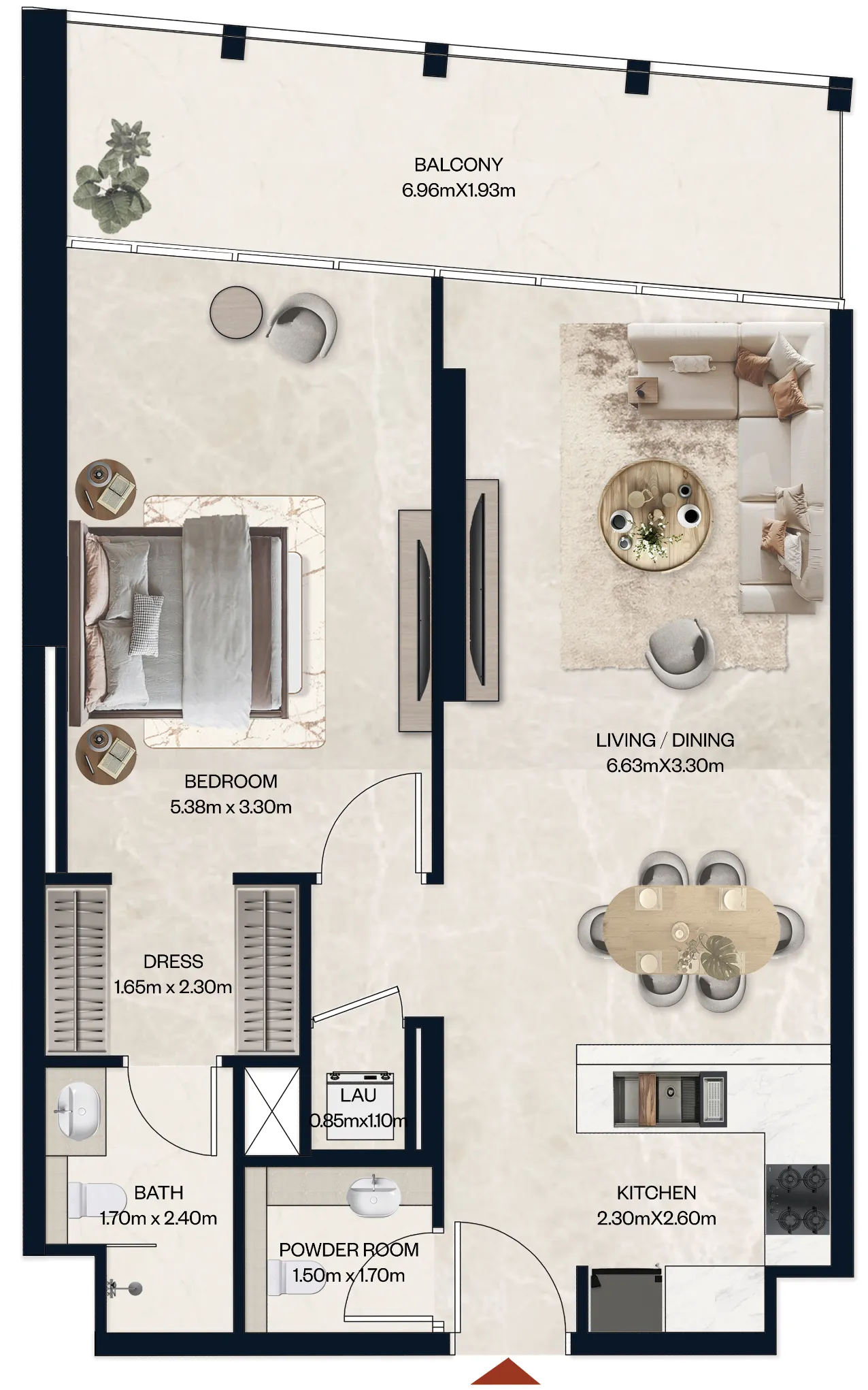 1 BR layout at Norah Residence