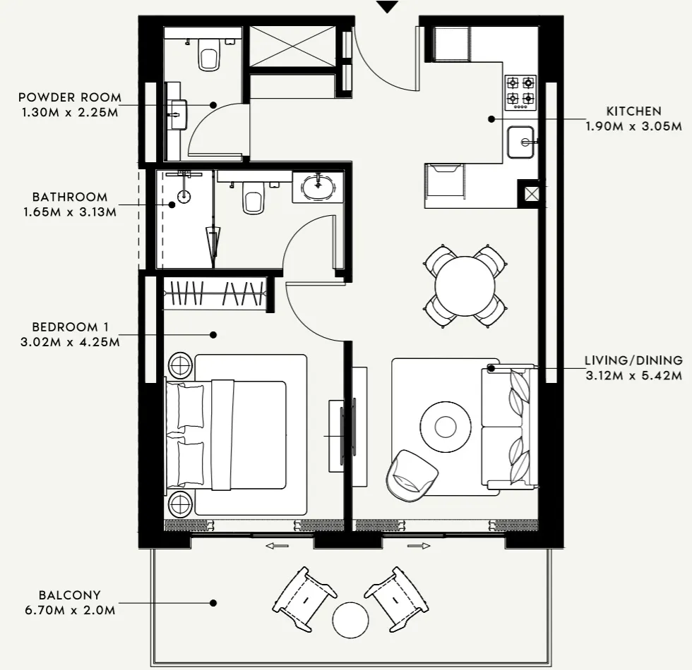 1 BR layout at Azizi Venice 