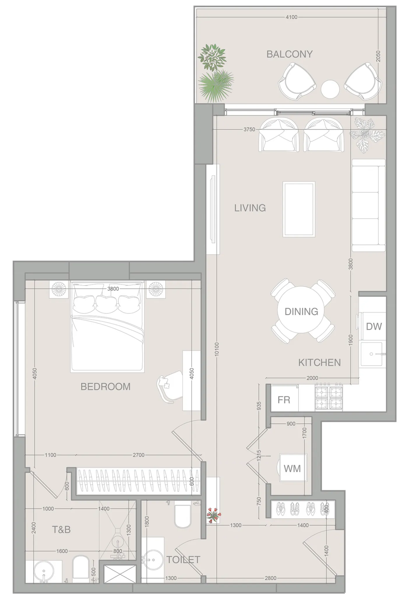 1 BR layout at VERDAN1A