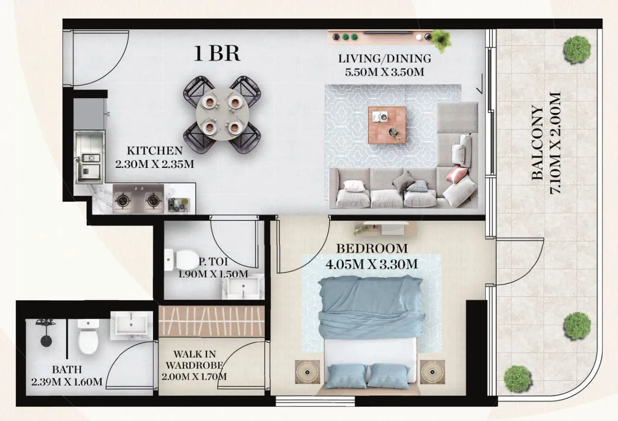1 BR layout at Chapter 01 by Newbury