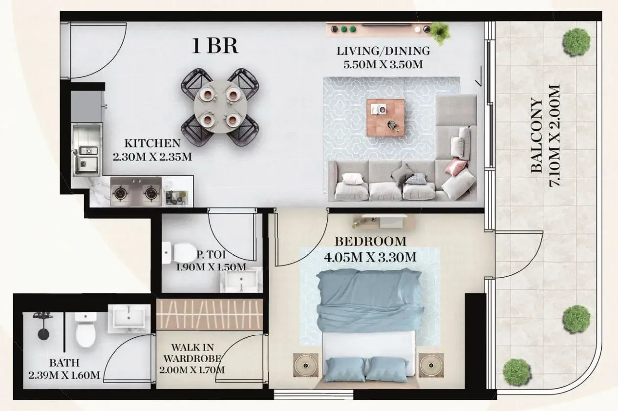 1 BR layout at Chapter 01 by Newbury