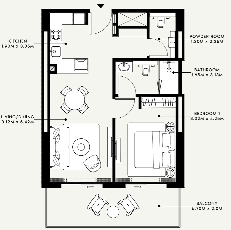 1 BR layout at Azizi Venice 