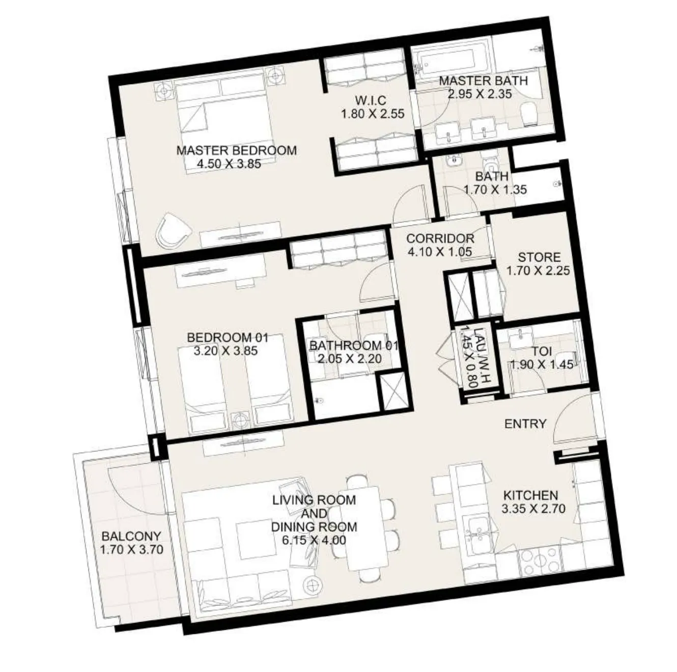 2 BR layout at Canal Front Residences 3 and 4